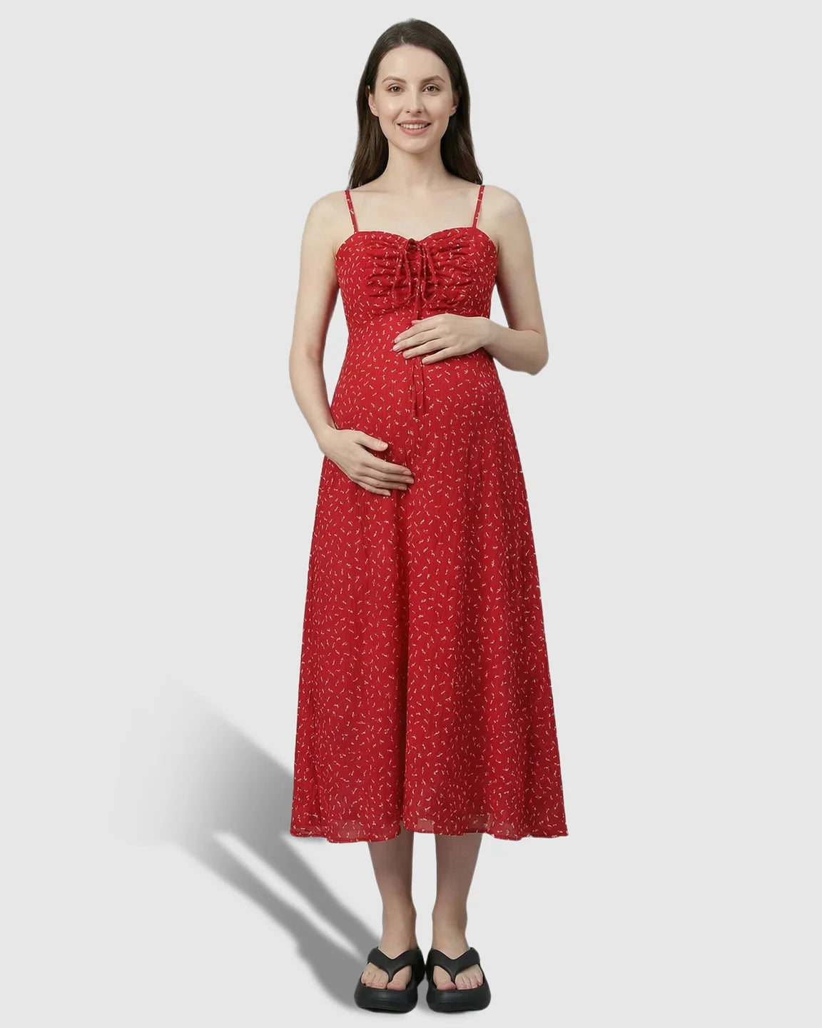 Ruched Drawstring Bust Floral Dress with Chiffon Cardigan