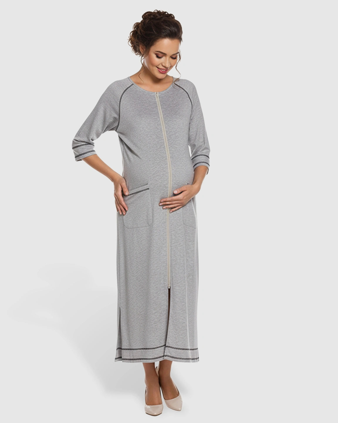 Front Zipper Loose Fit Maternity & Nursing Dress