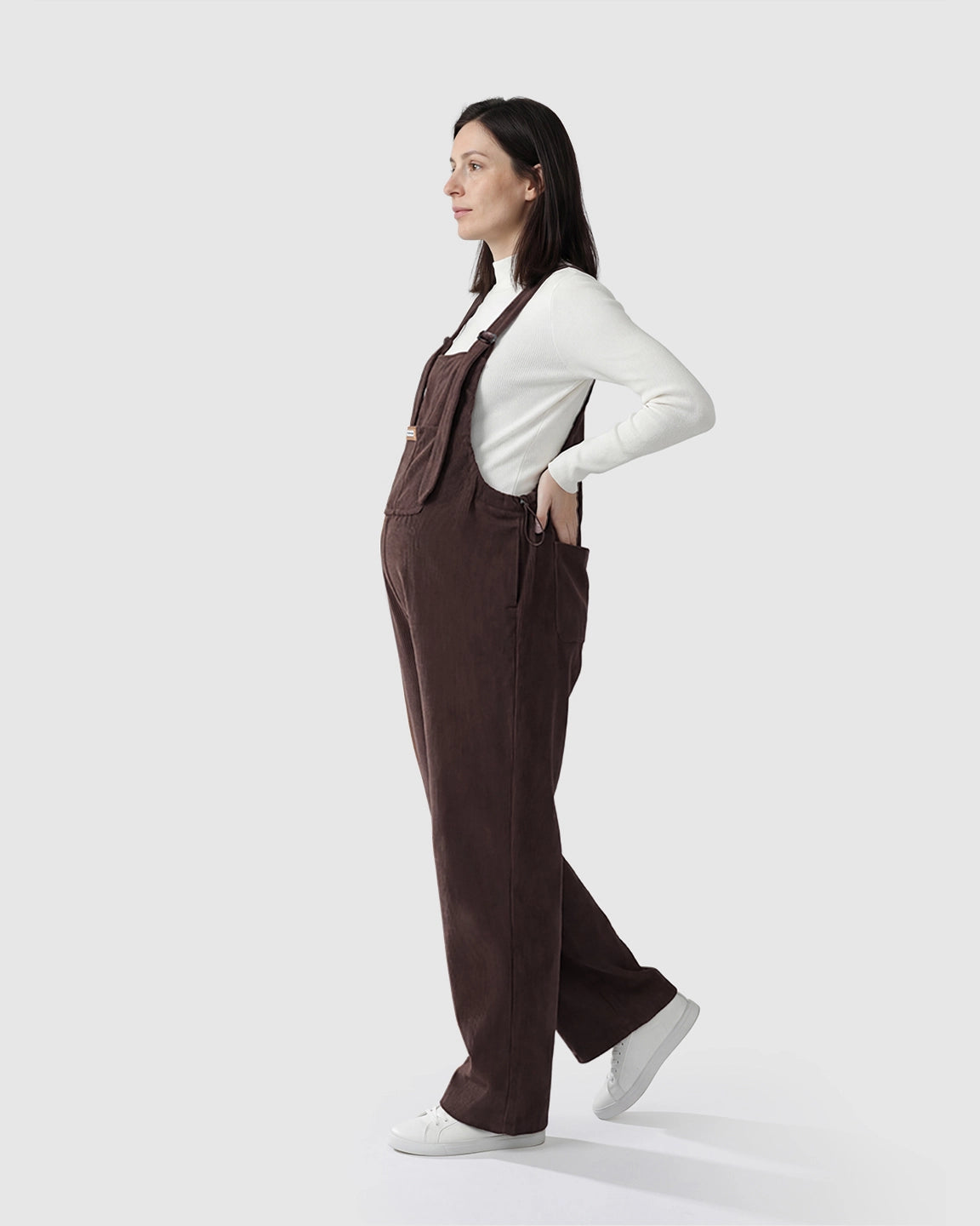 Knitted Belly Support Adjustable Corduroy Maternity Jumpsuit