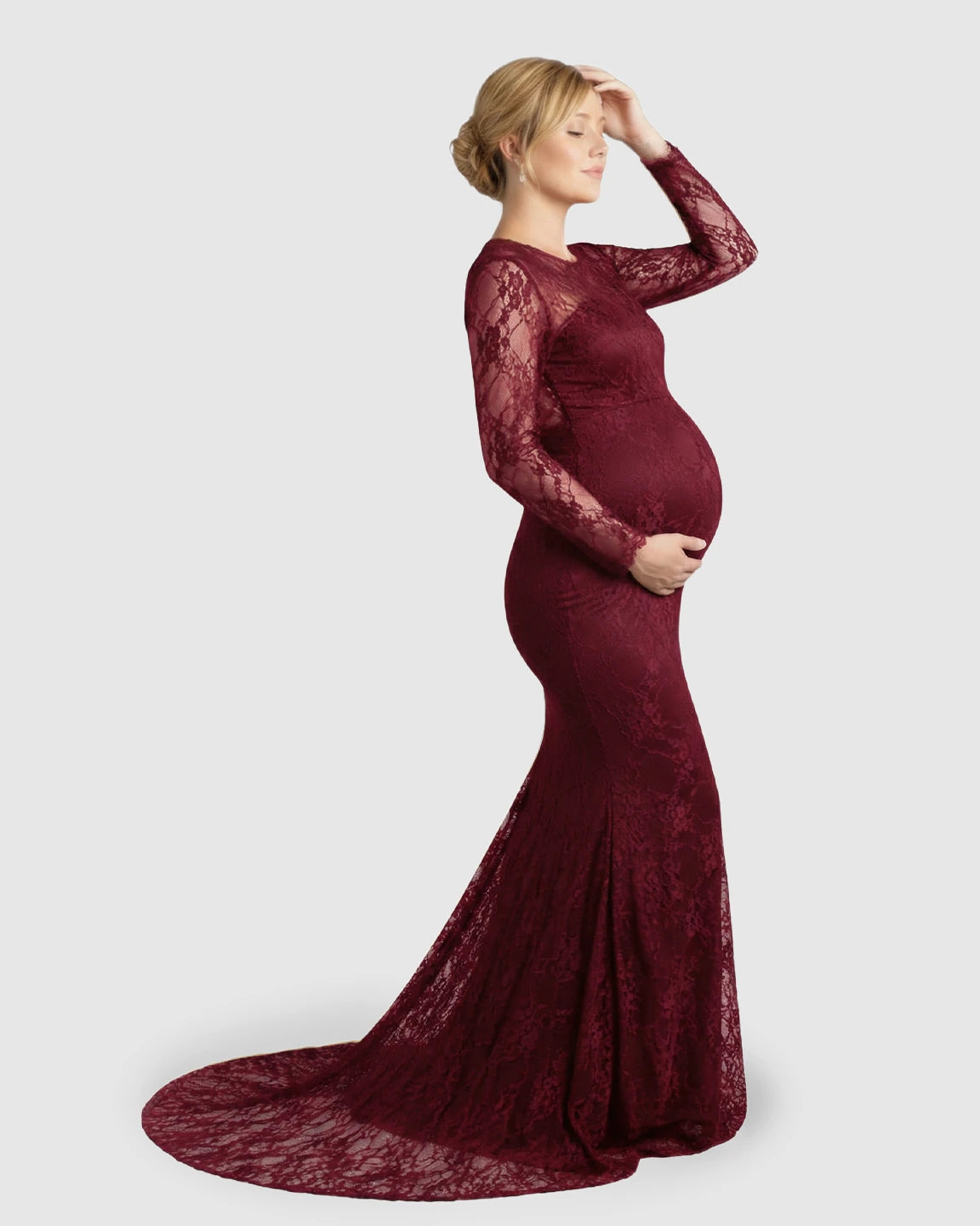 Sheer Lace Trumpet Maternity Photoshoot Gown