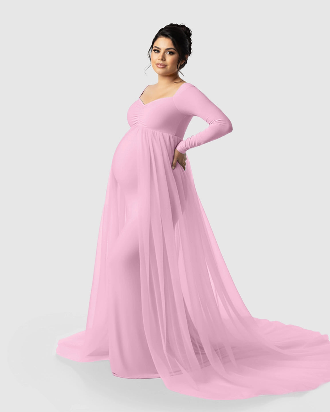 Sheer Mesh Flowy Train Maternity Maxi Dress