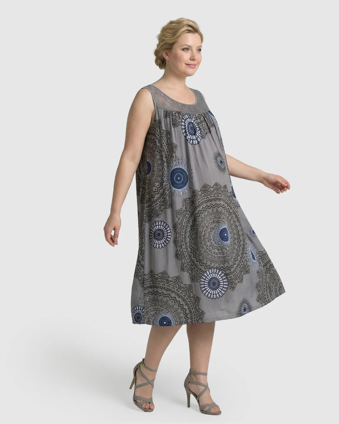 Printed Lace Trim A-Line Maternity Midi Dress