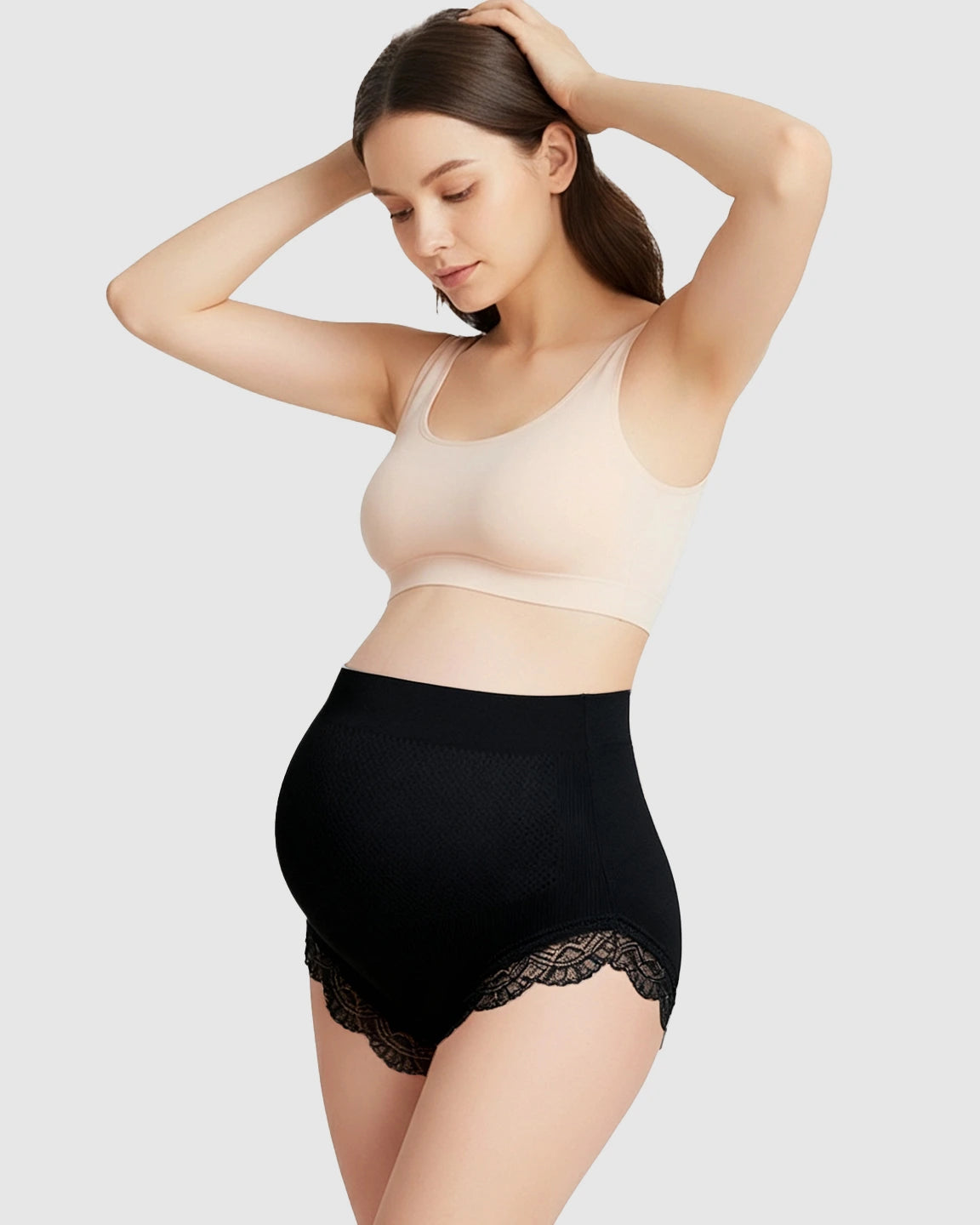 High-Waist Seamless Lace-Trim Maternity Panties