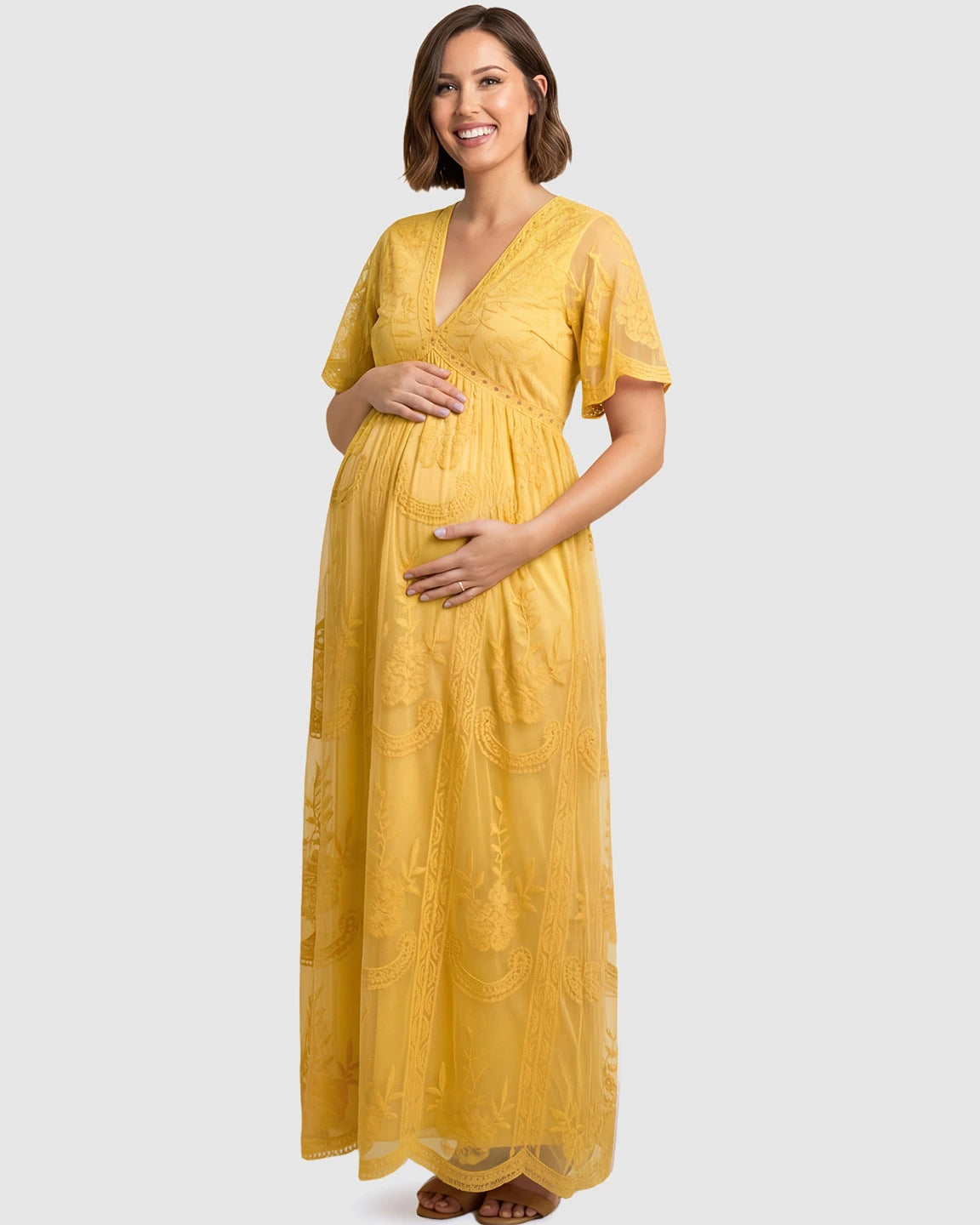 Lace Overlay Boho Maternity Maxi Dress