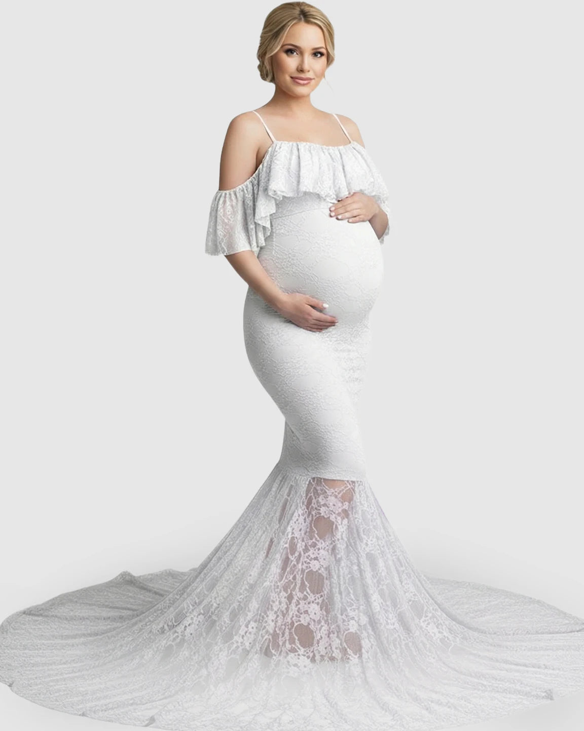 Off-Shoulder Lace Mermaid Maternity Gown