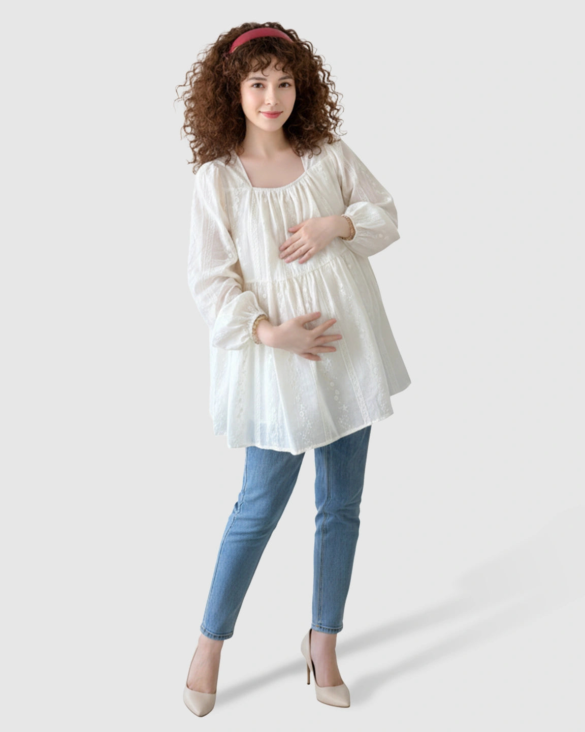 Embroidered Texture Korean-Style Maternity Tunic Top