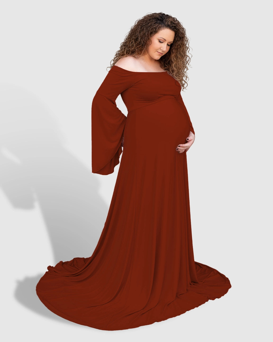 Off-Shoulder Bell Sleeve Boho Maternity Photoshoot Maxi Dress