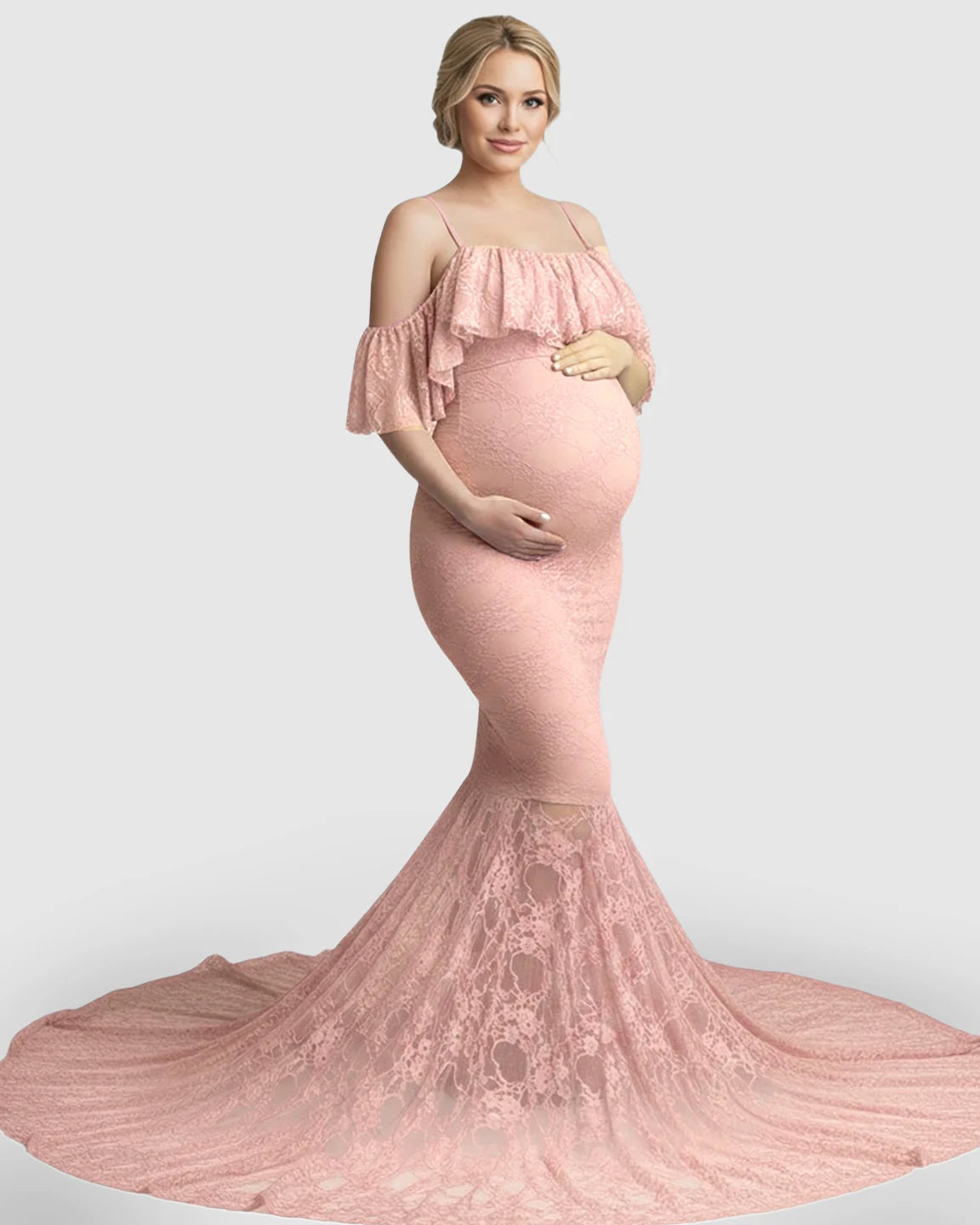 Off-Shoulder Lace Mermaid Maternity Gown
