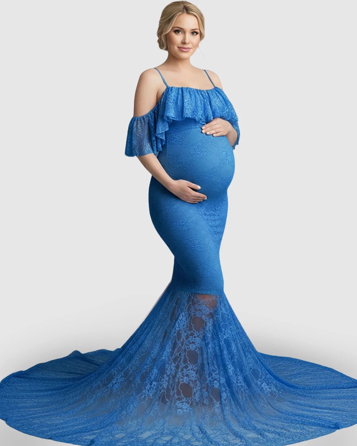 Off-Shoulder Lace Mermaid Maternity Gown