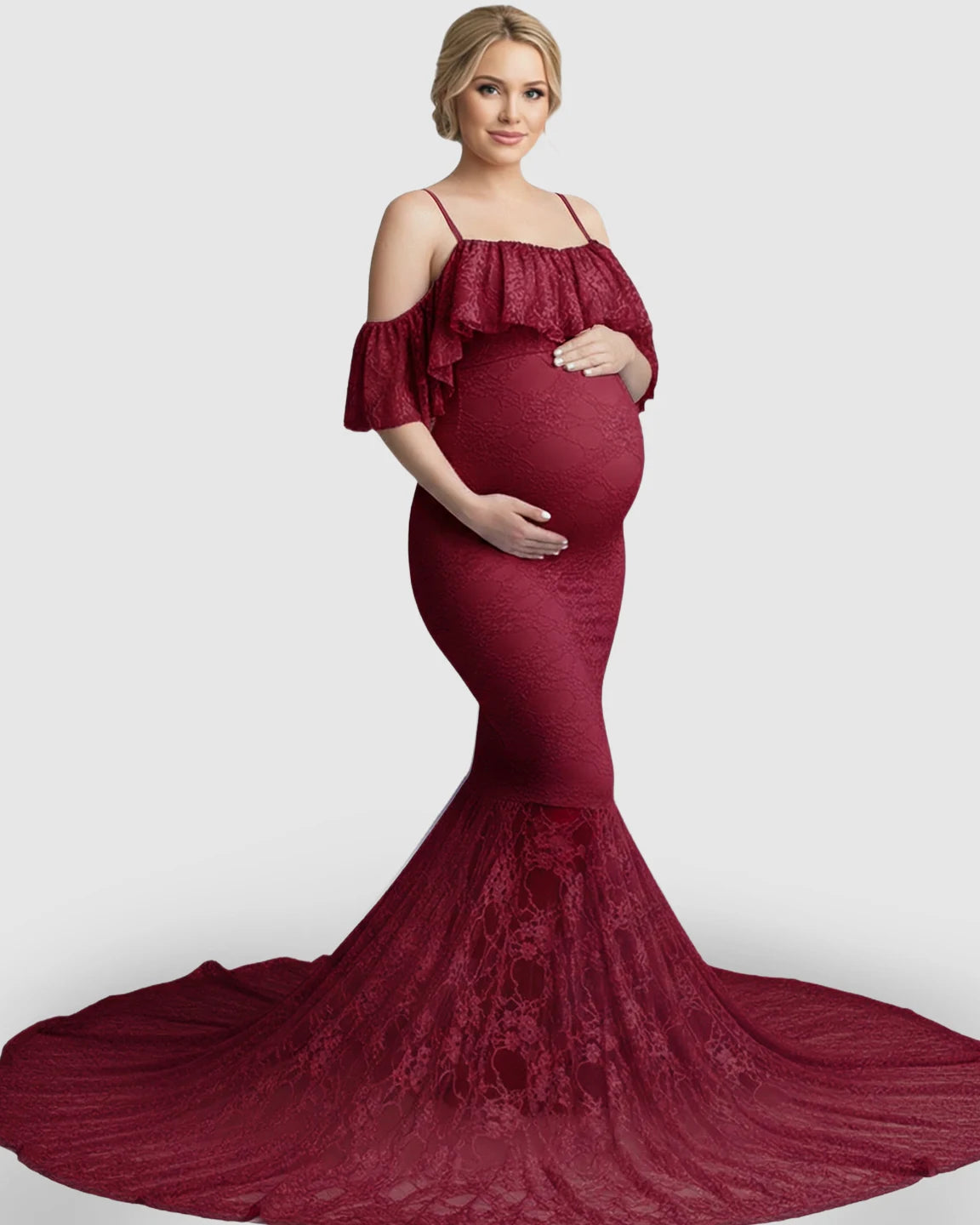 Off-Shoulder Lace Mermaid Maternity Gown