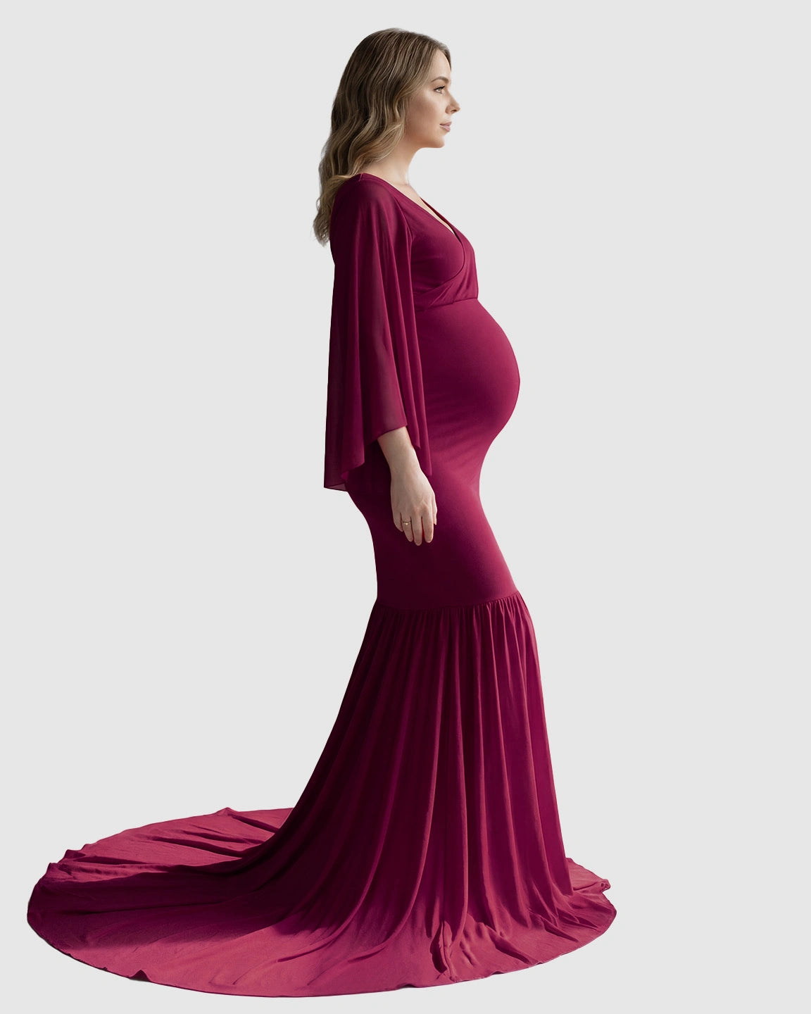 Trailing Hem Elegant Maternity Photoshoot Gown