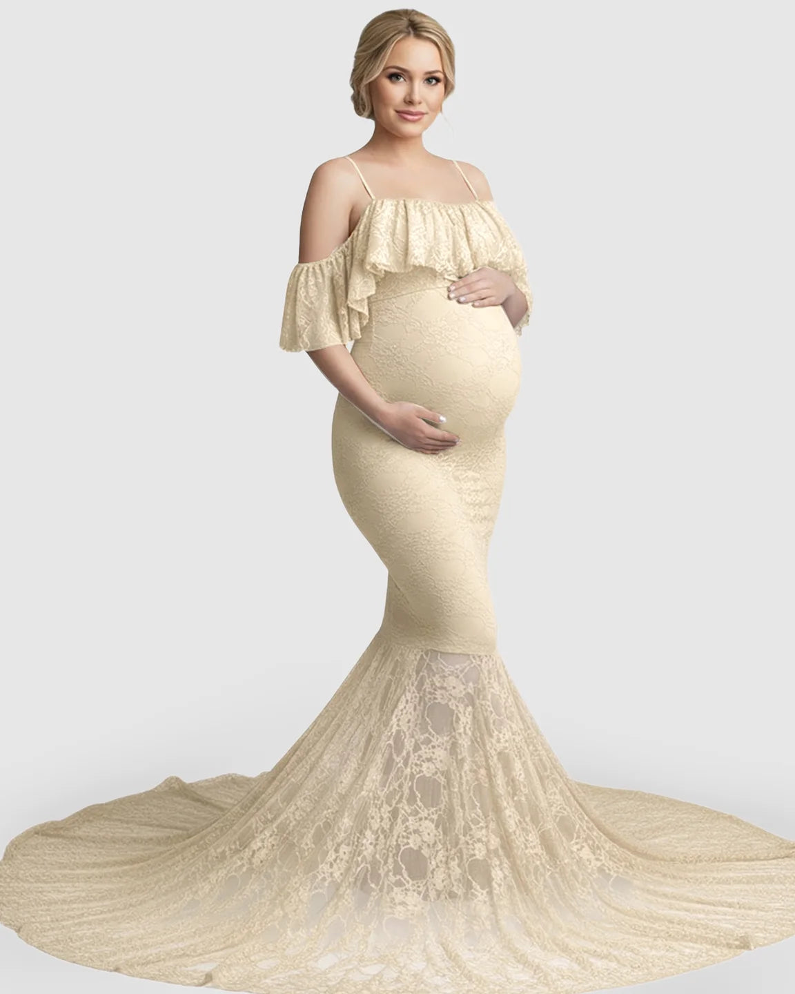 Off-Shoulder Lace Mermaid Maternity Gown