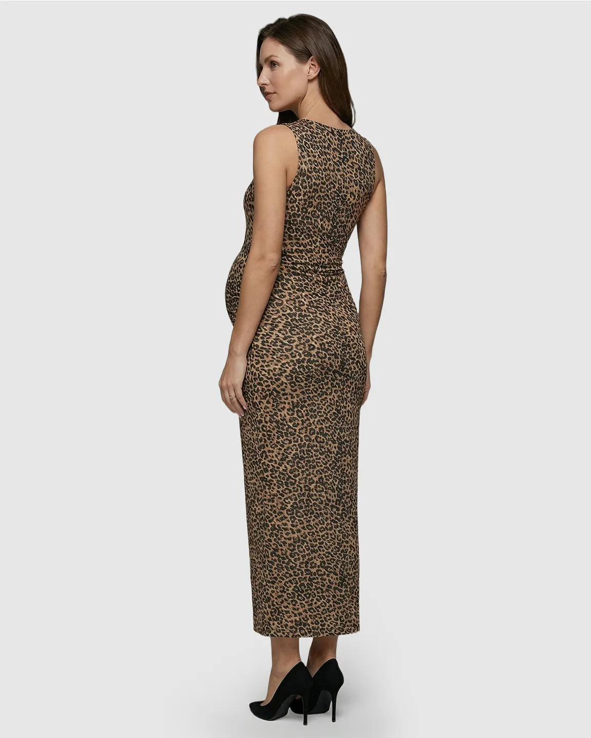 Leopard Print Bodycon Maternity Maxi Dress