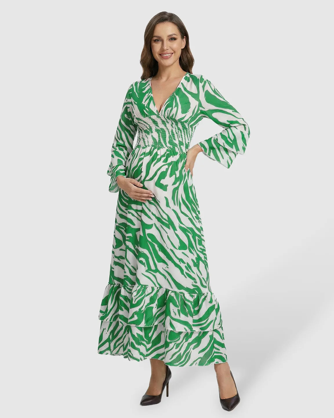 Bell Sleeve Loose Fit Maternity Maxi Dress