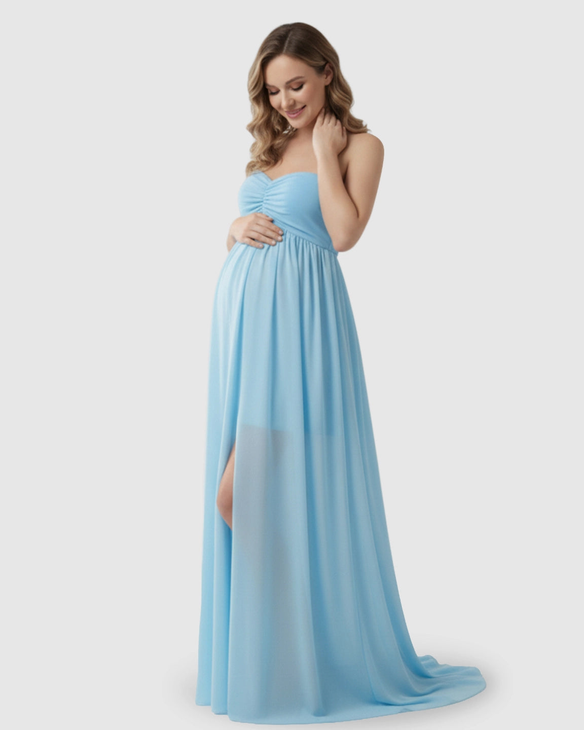 Strapless Chiffon Train Maternity Gown