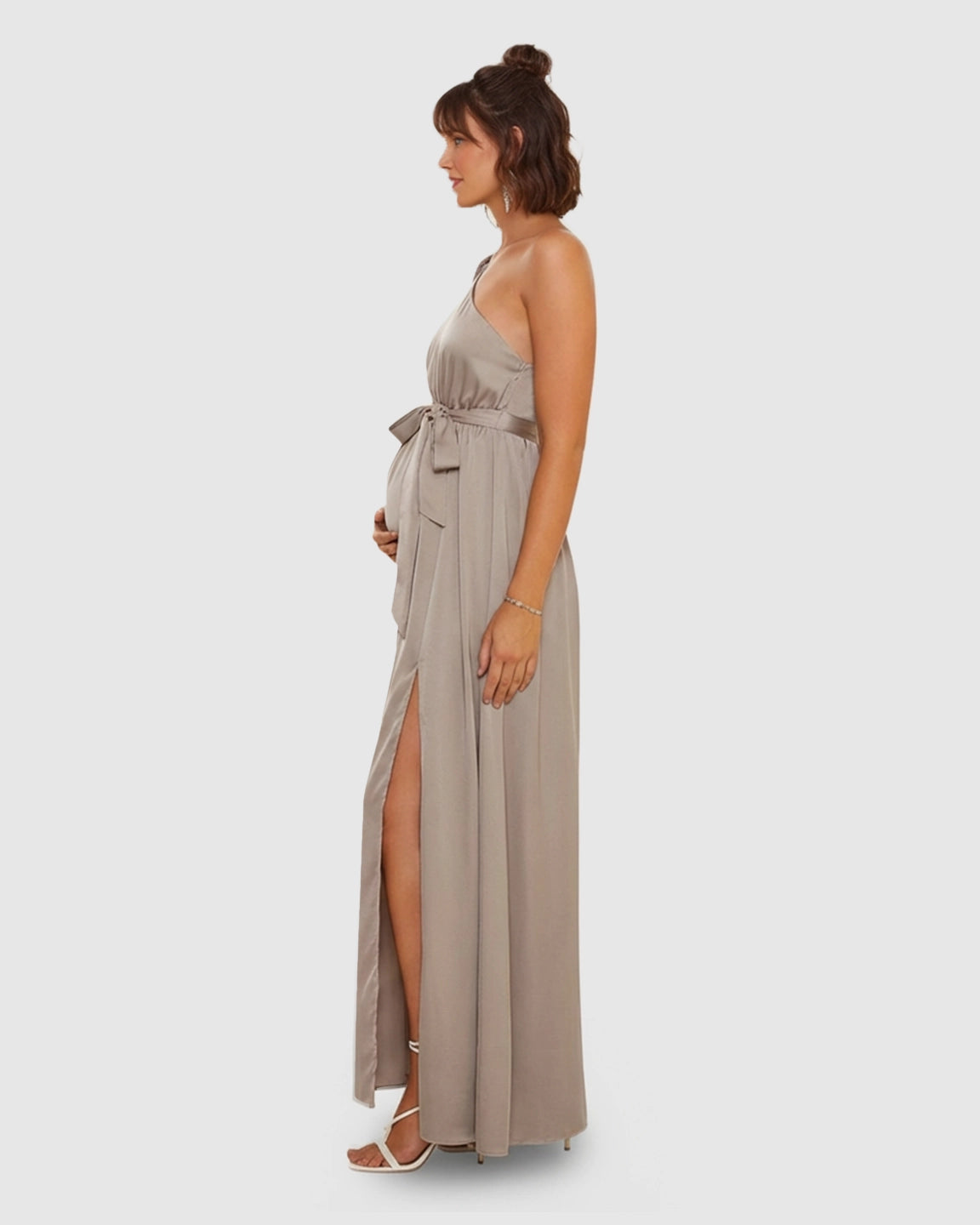 One-Shoulder Elegant Maternity Maxi Dress