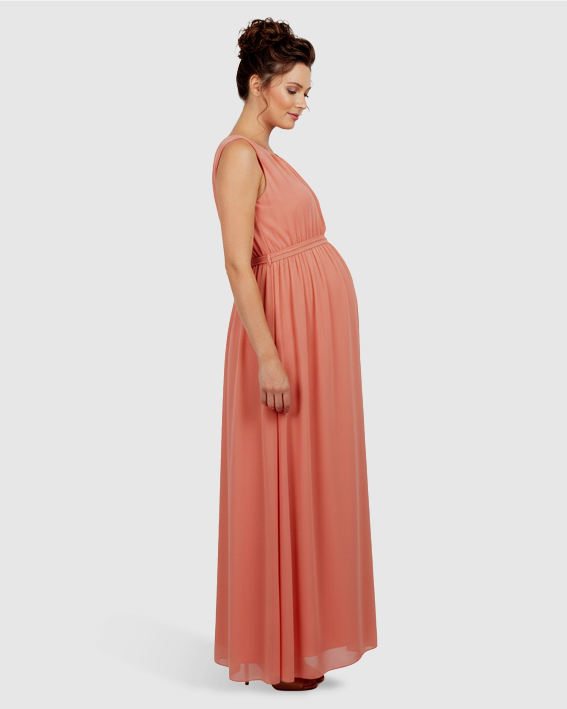 Gathered Bodice Elegant Maternity Maxi Dress