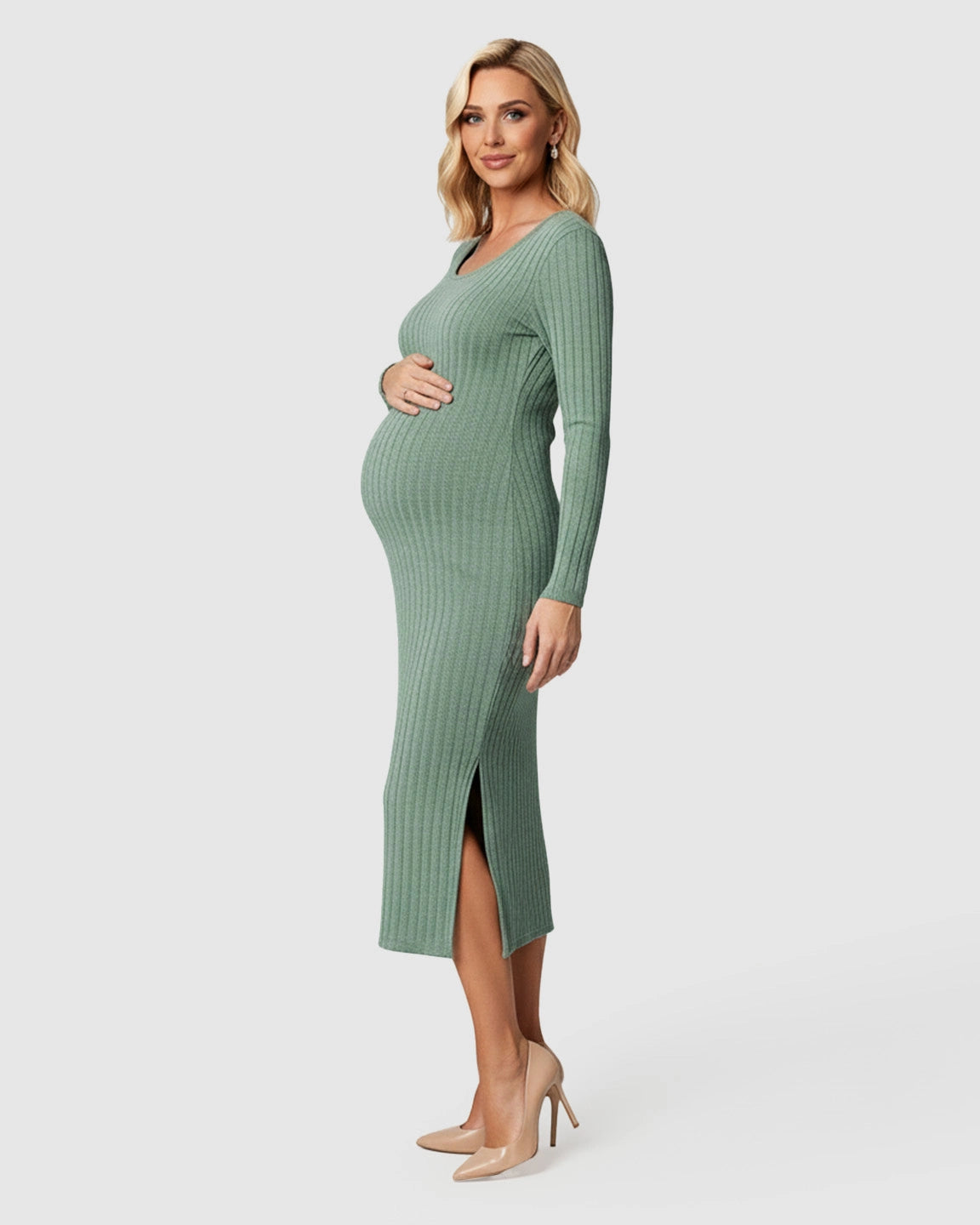 Ribbed Knit Casual Maternity Midi Dress