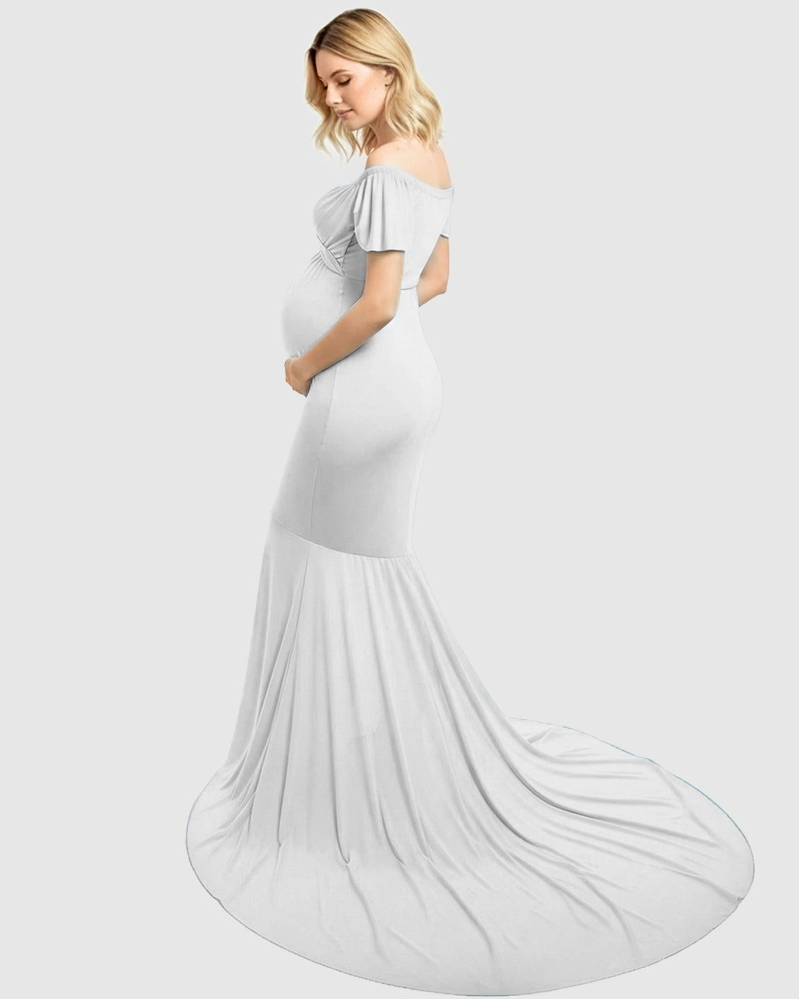Off-Shoulder Fitted Mermaid Style Maternity Photoshoot Gown