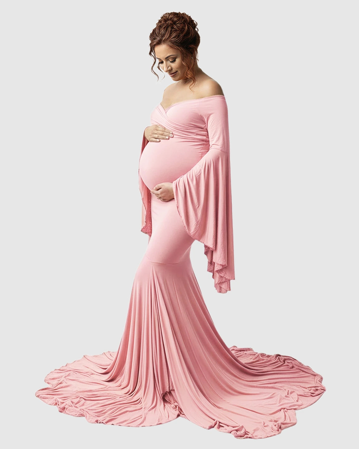 Flared Sleeve Fishtail Train Maternity Photoshoot Dress