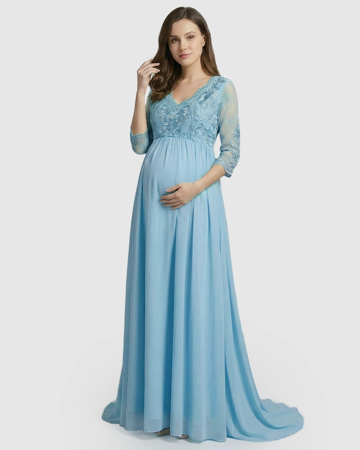 Sheer Lace Bodice Trailing Maternity Photoshoot Dress