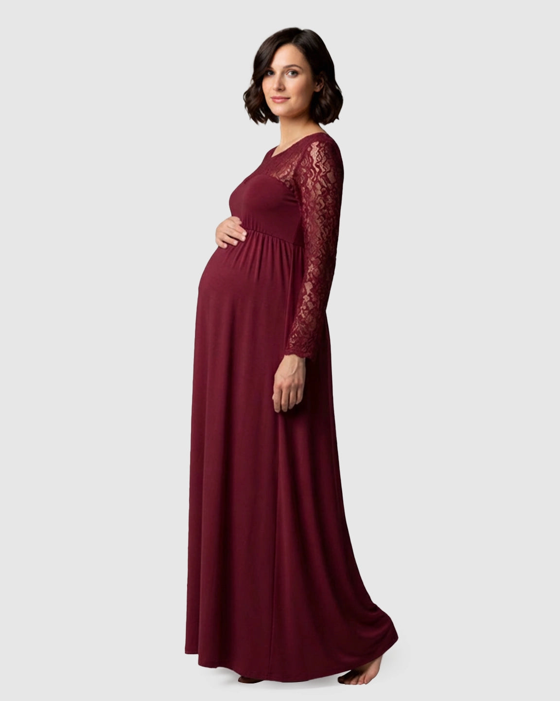 Elegant Lace Floor-Length Maternity Photoshoot Dress