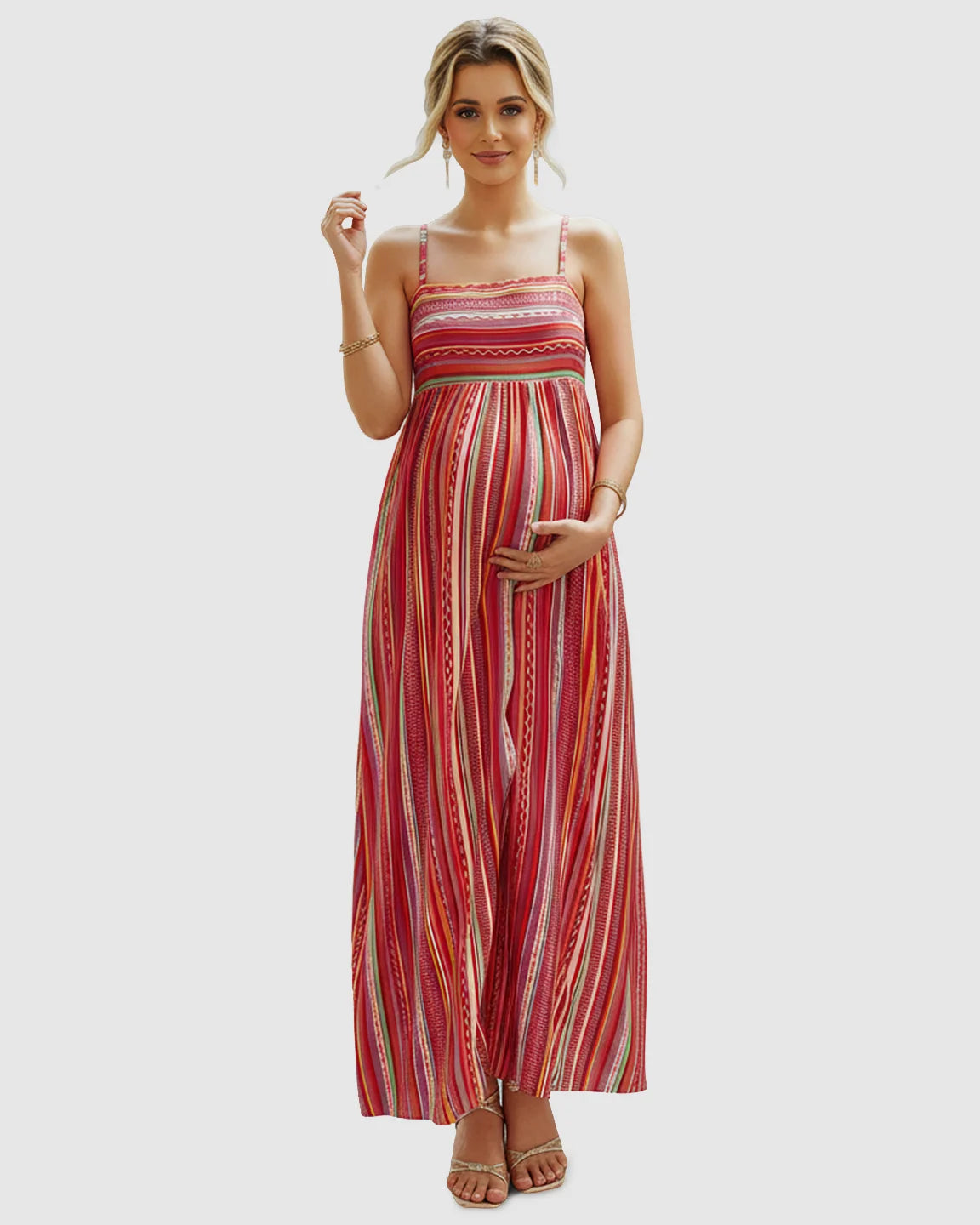 Spaghetti Strap Vibrant Stripe Maternity Maxi Dress