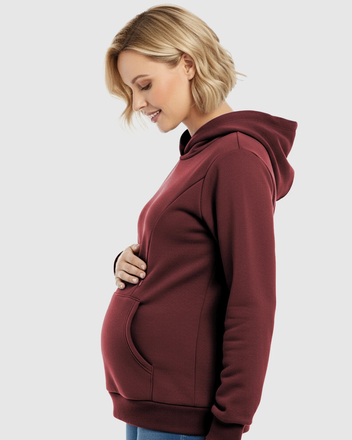 Long-sleeve Kangaroo Pocket Maternity Hoodie