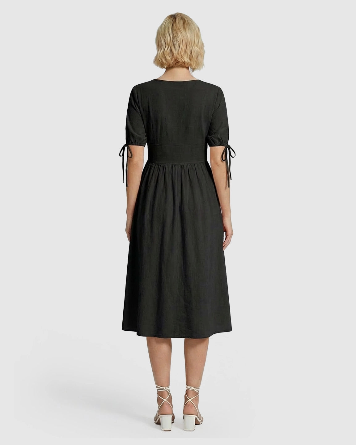 Tie Sleeve A-Line Maternity Midi Dress