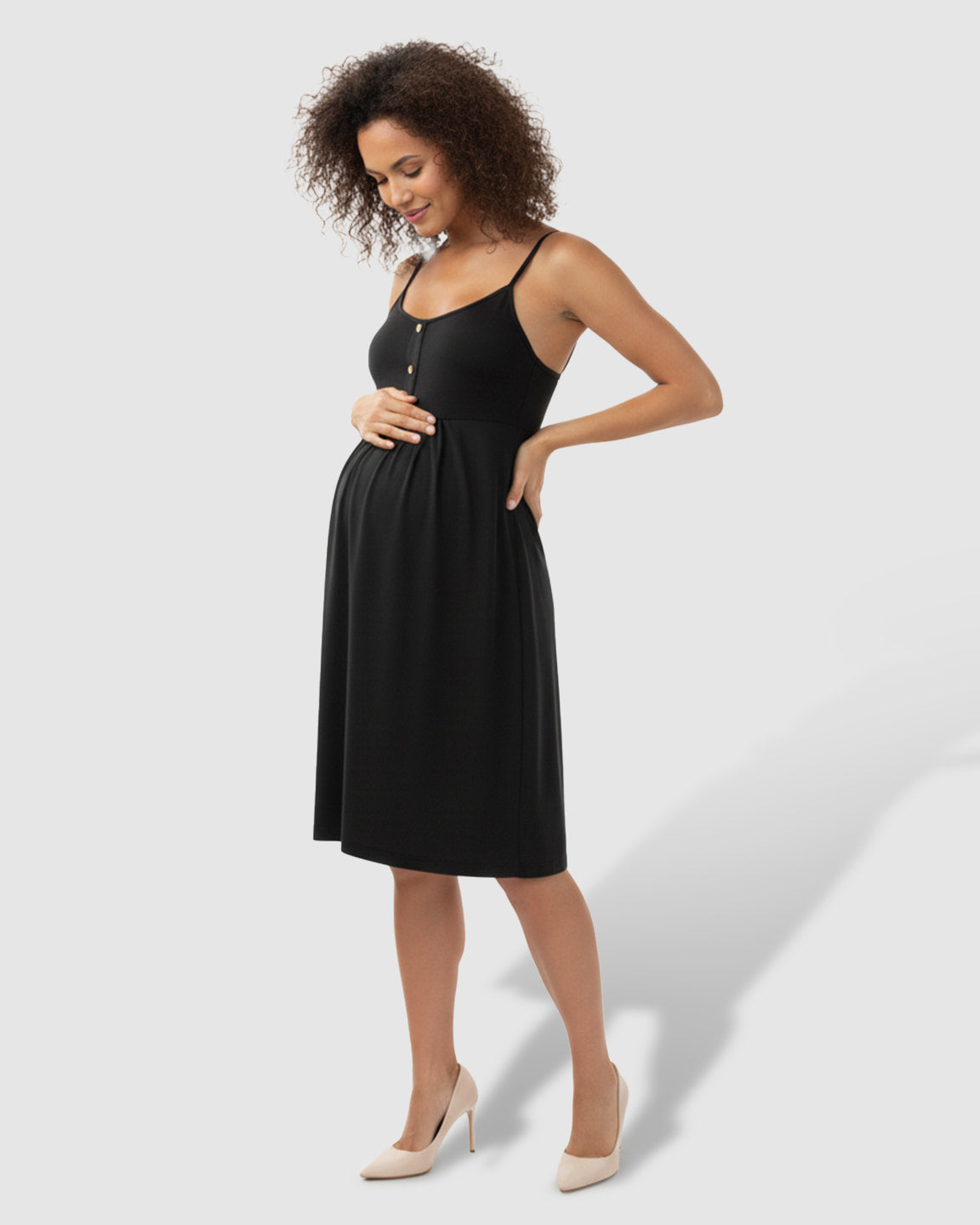 Thin-Strap A-Line Maternity Midi Dress