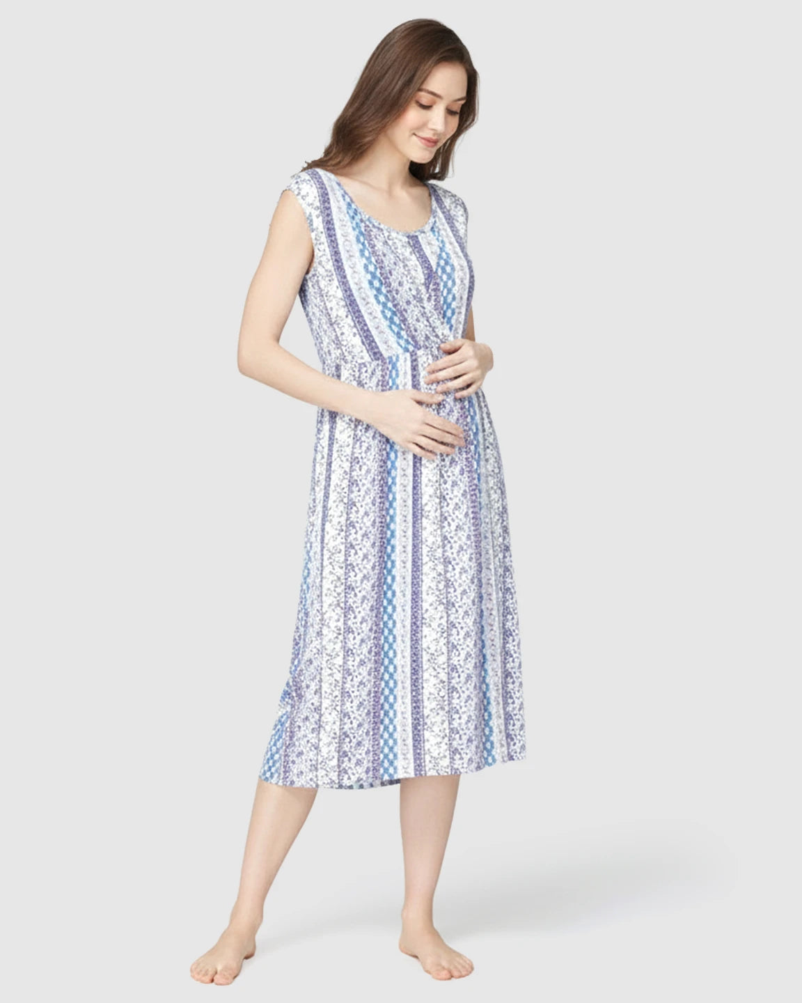 Concealed Nursing Access Boho Sleeveless Maternity Midi Dress