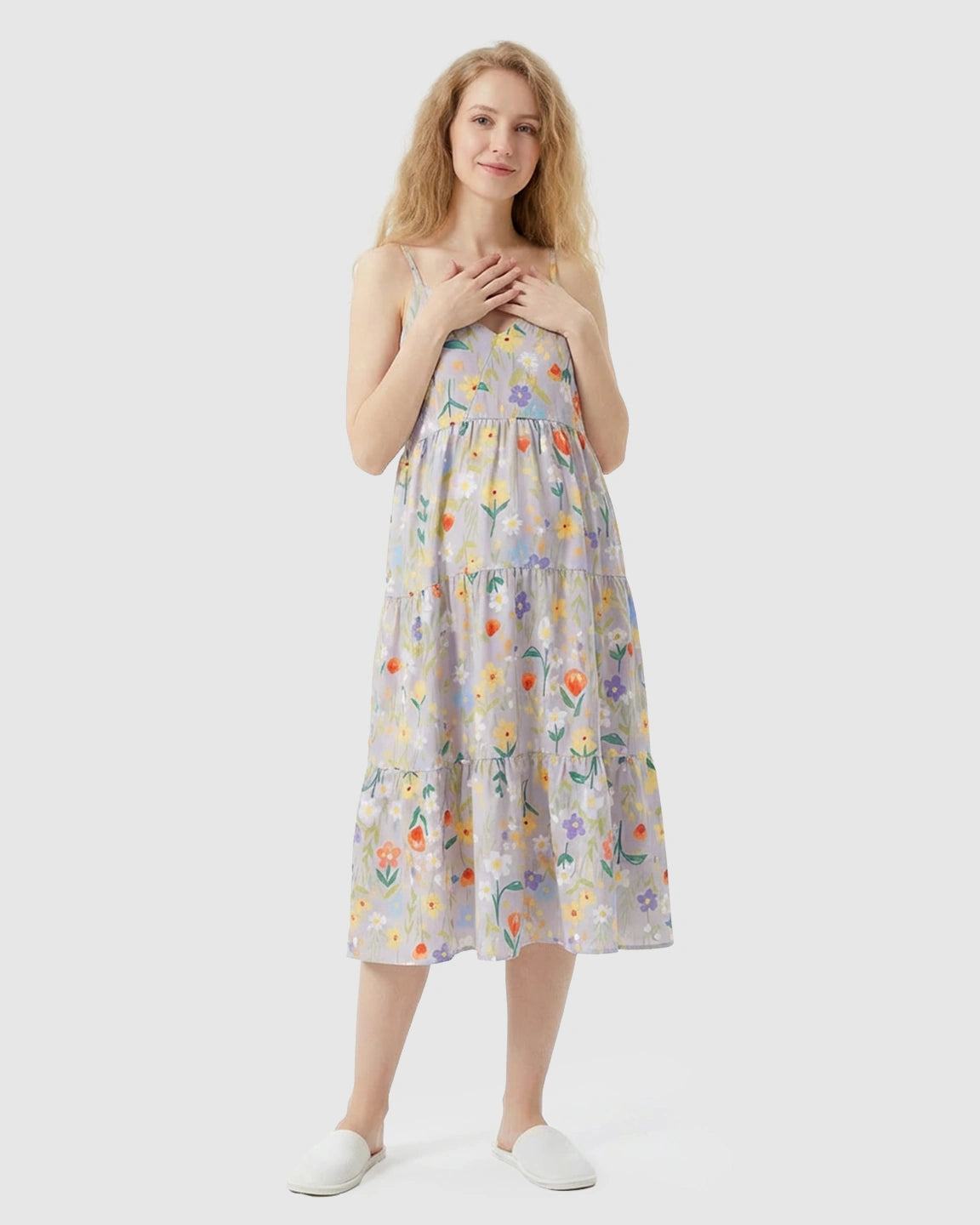 Spaghetti Strap Colorful Flowers Print Maternity Nightdress
