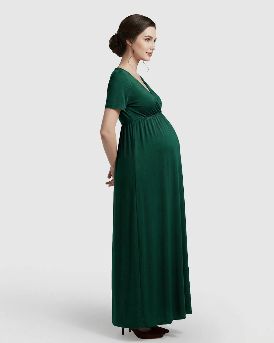 Crossover V-Neck Flowy Silhouette Maternity Maxi Dress