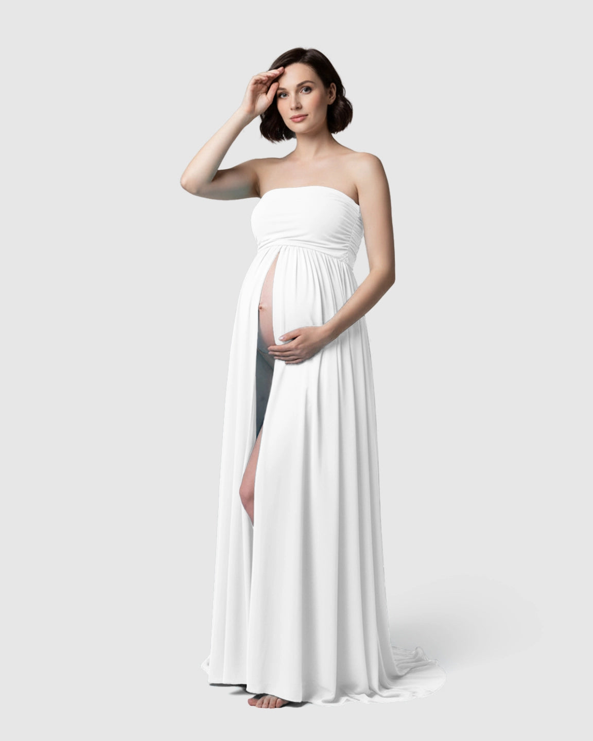 Strapless Ruched Front Slit Maternity Photoshoot Dress