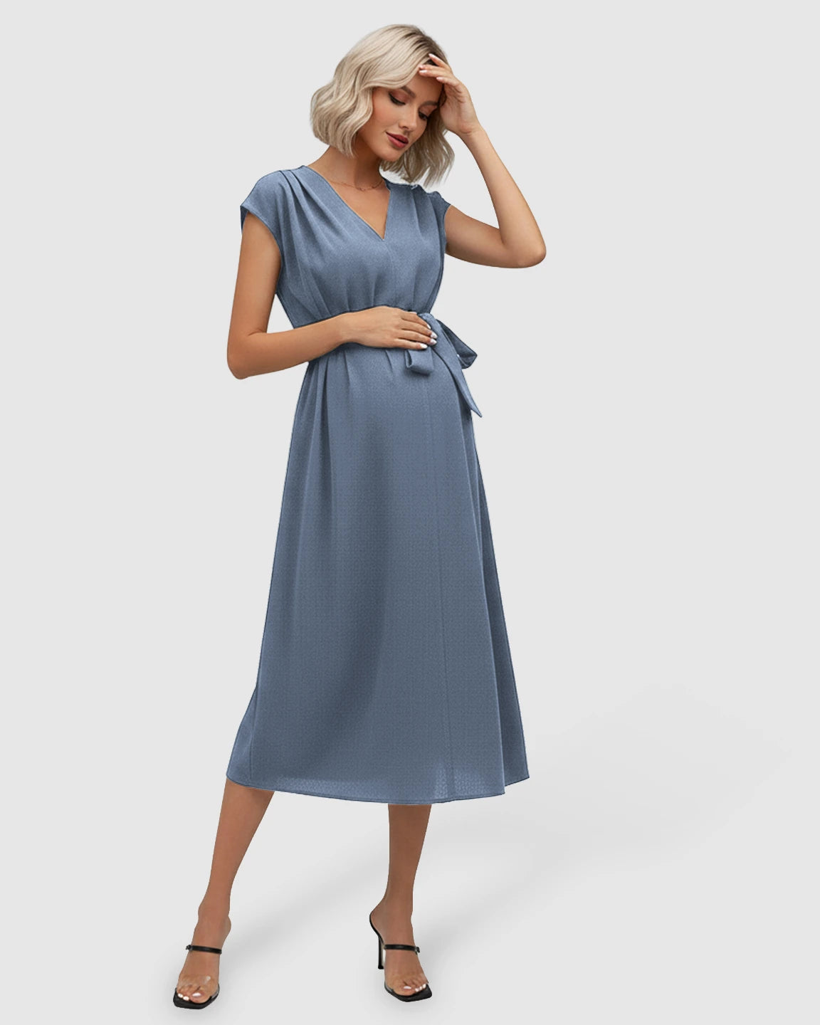 Tie-Waist V-Neck Maternity Midi Dress