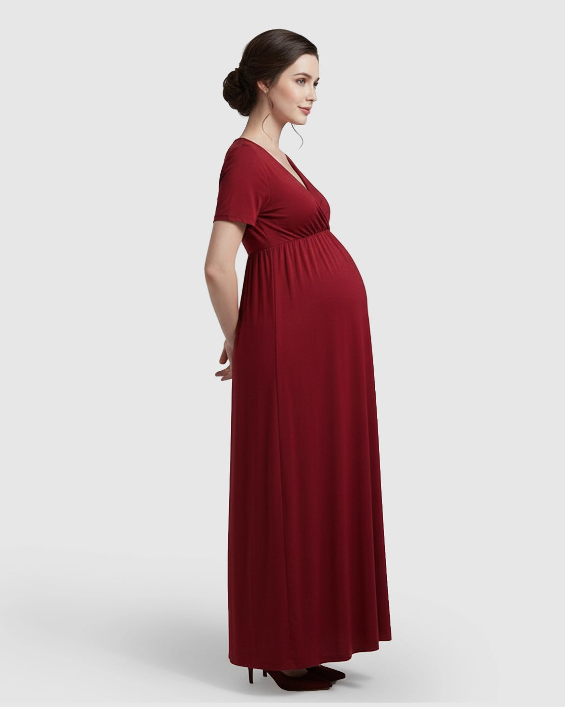 Crossover V-Neck Flowy Silhouette Maternity Maxi Dress