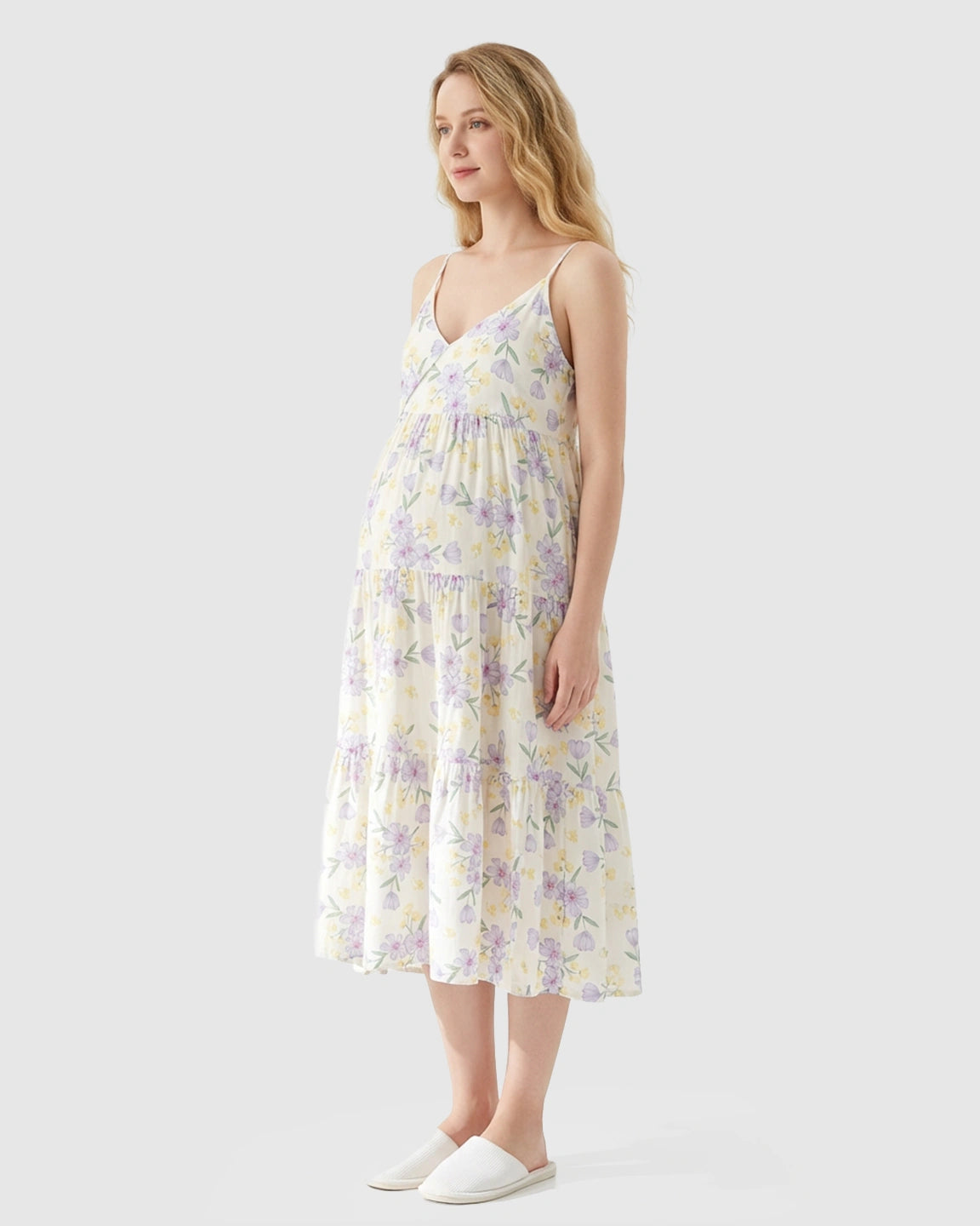 Sleeveless Purple Floral Print Maternity Nightdress