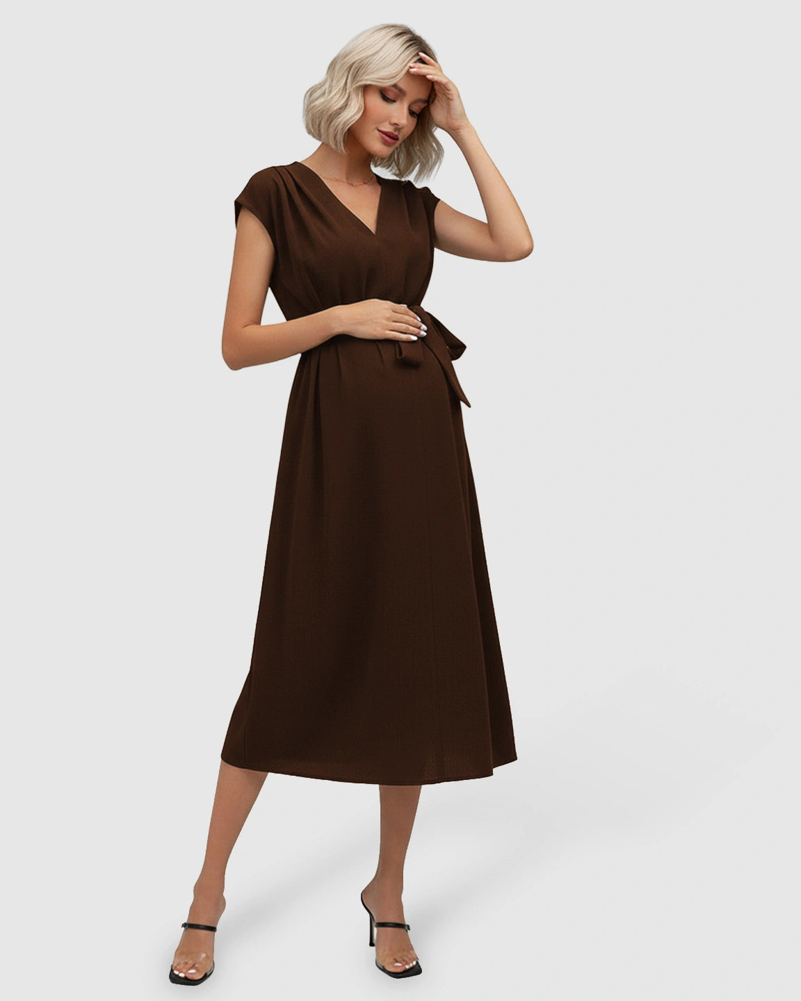 Tie-Waist V-Neck Maternity Midi Dress