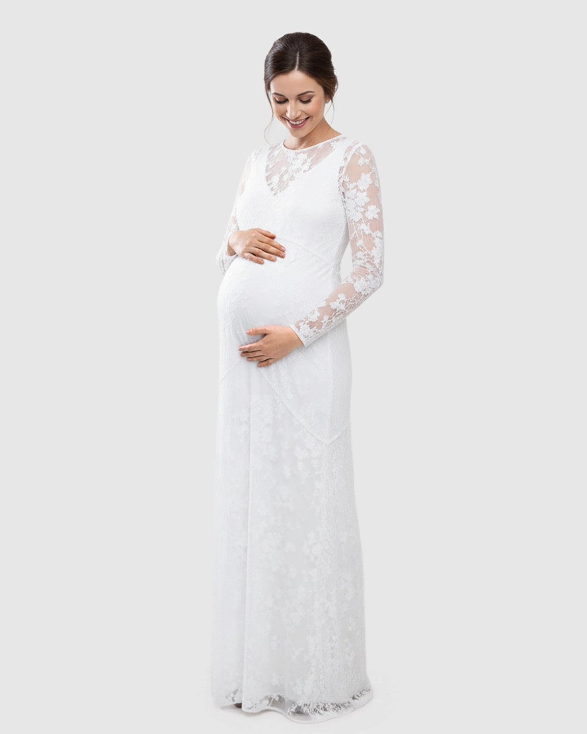 Detachable Mesh Lace V-Neck Maternity Maxi Dress