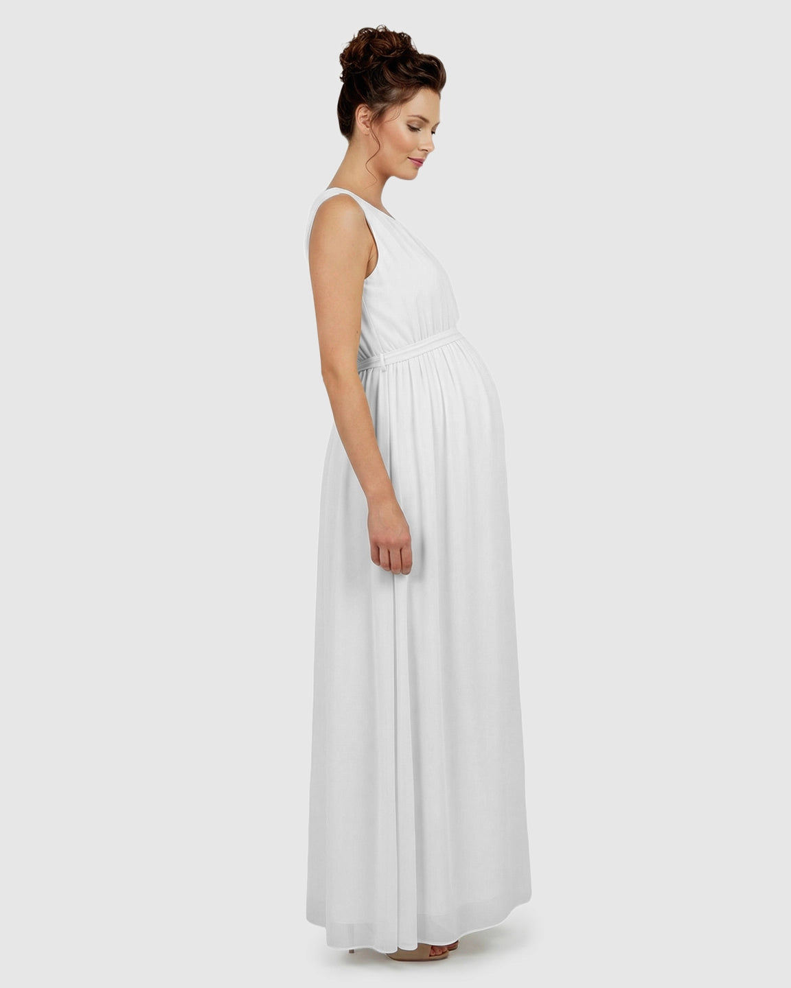 Gathered Bodice Elegant Maternity Maxi Dress