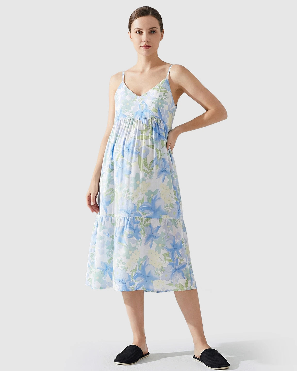 Floral Print Empire Waist Maternity Nightgown