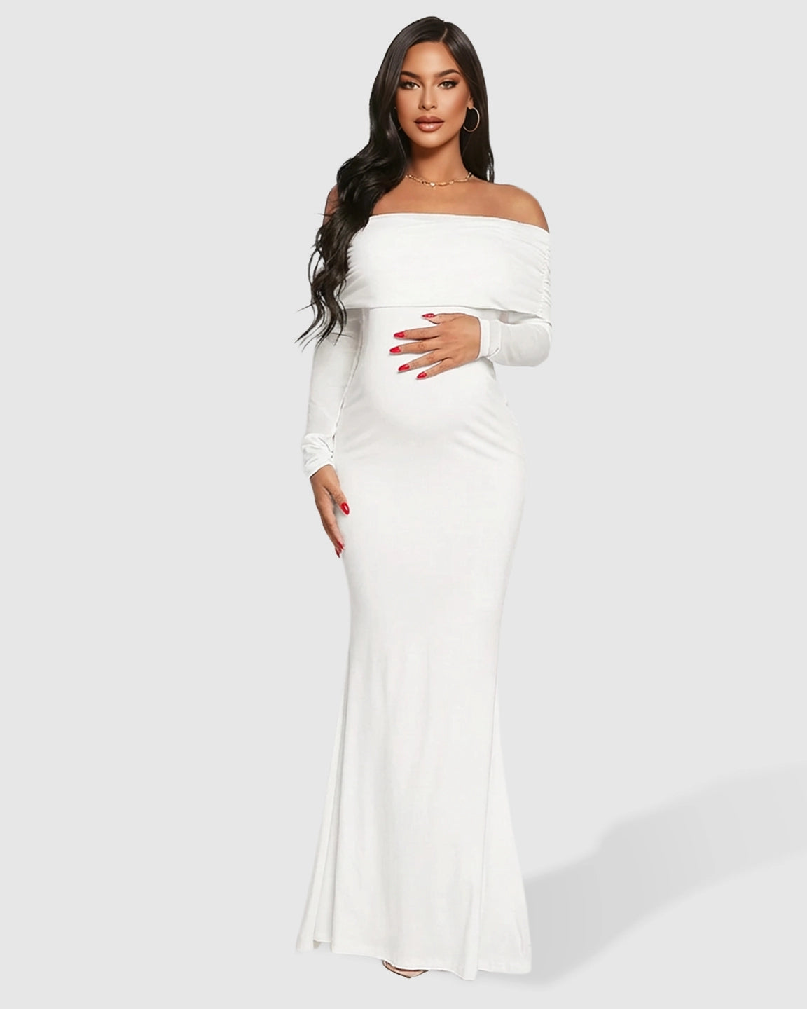 Draped Neck Mermaid Fit Maternity Maxi Dress