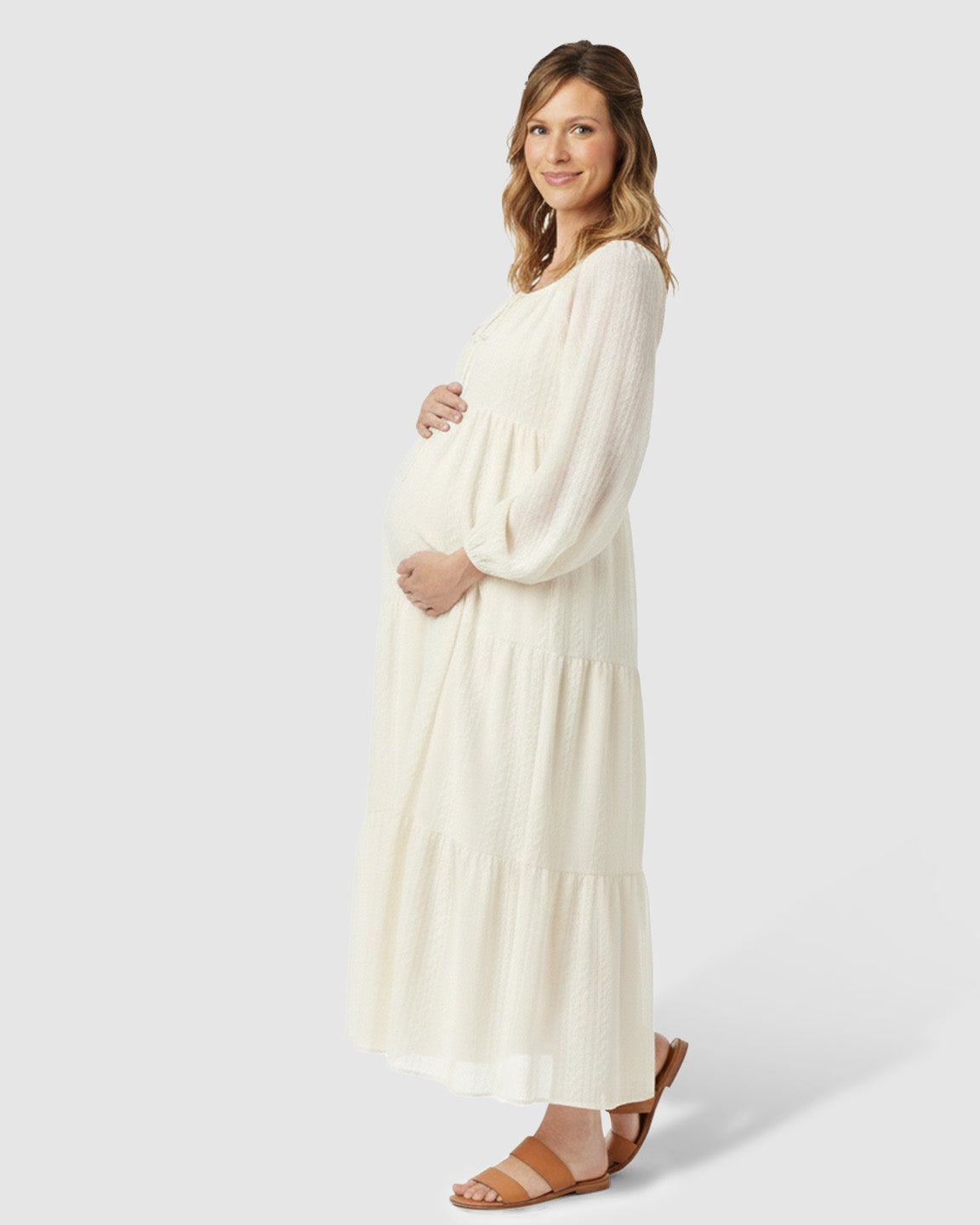 Square Neck Flared Long Sleeve Maternity Dress