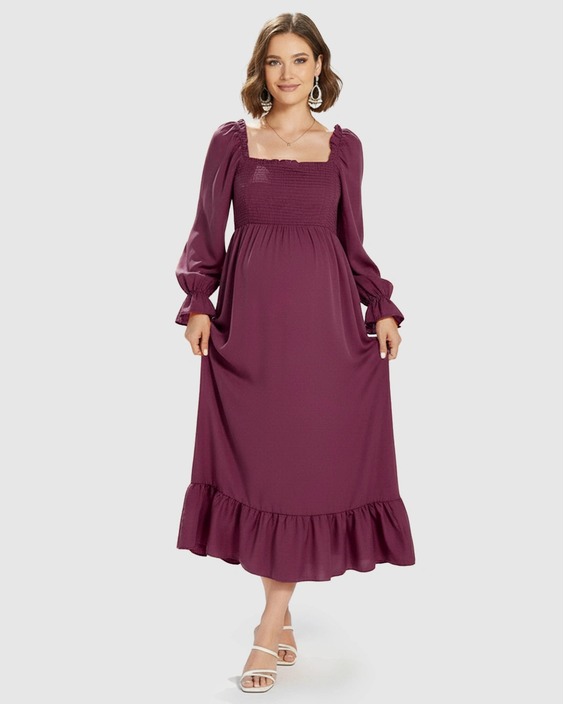 Bishop Sleeves Retro Elegant Maternity Maxi Dress
