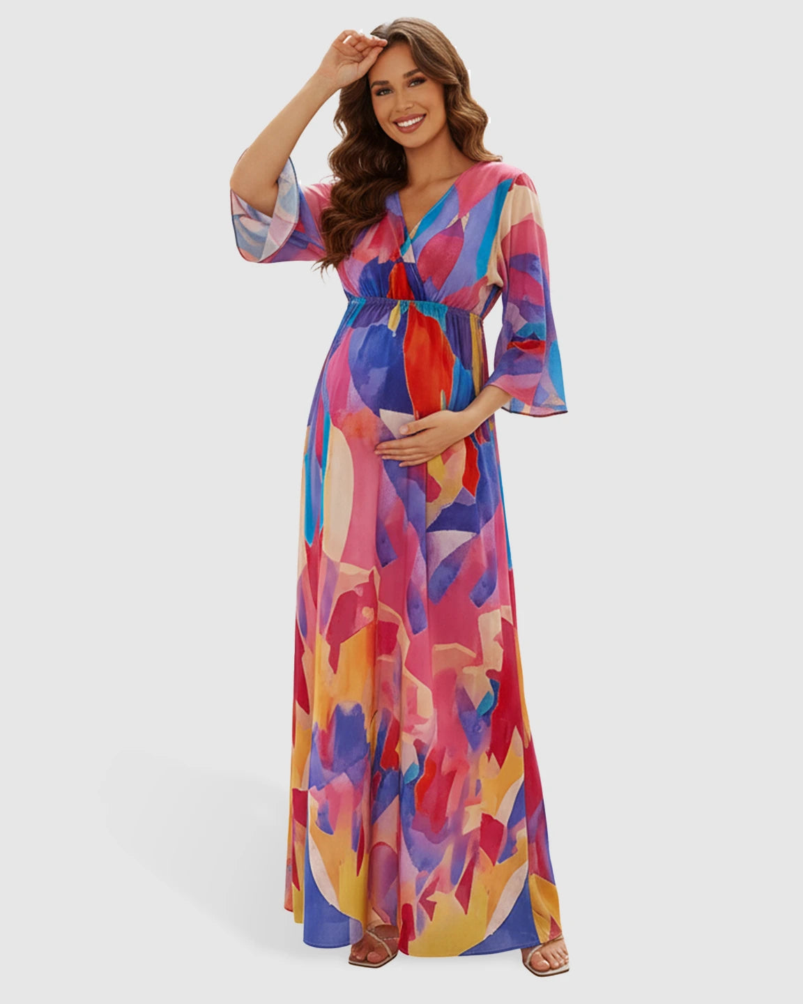 V-neck Abstract Print Maternity Maxi Dress