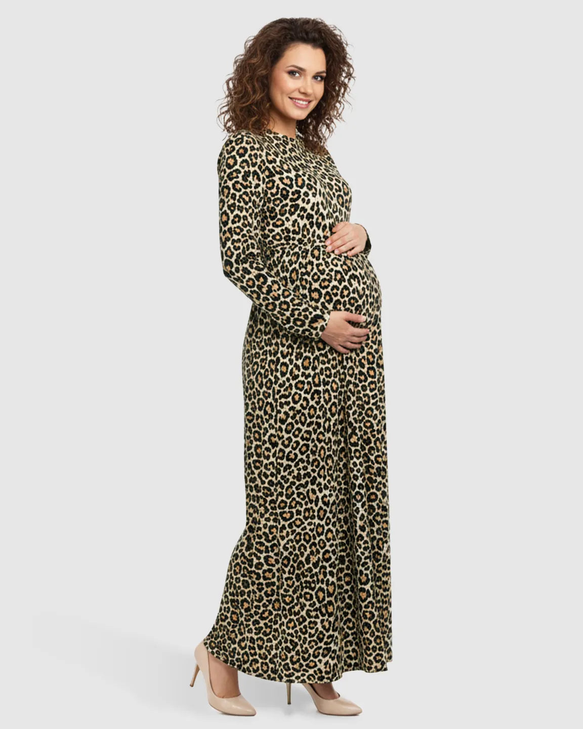 Flowing Skirt Leopard Print Maternity Maxi Dress