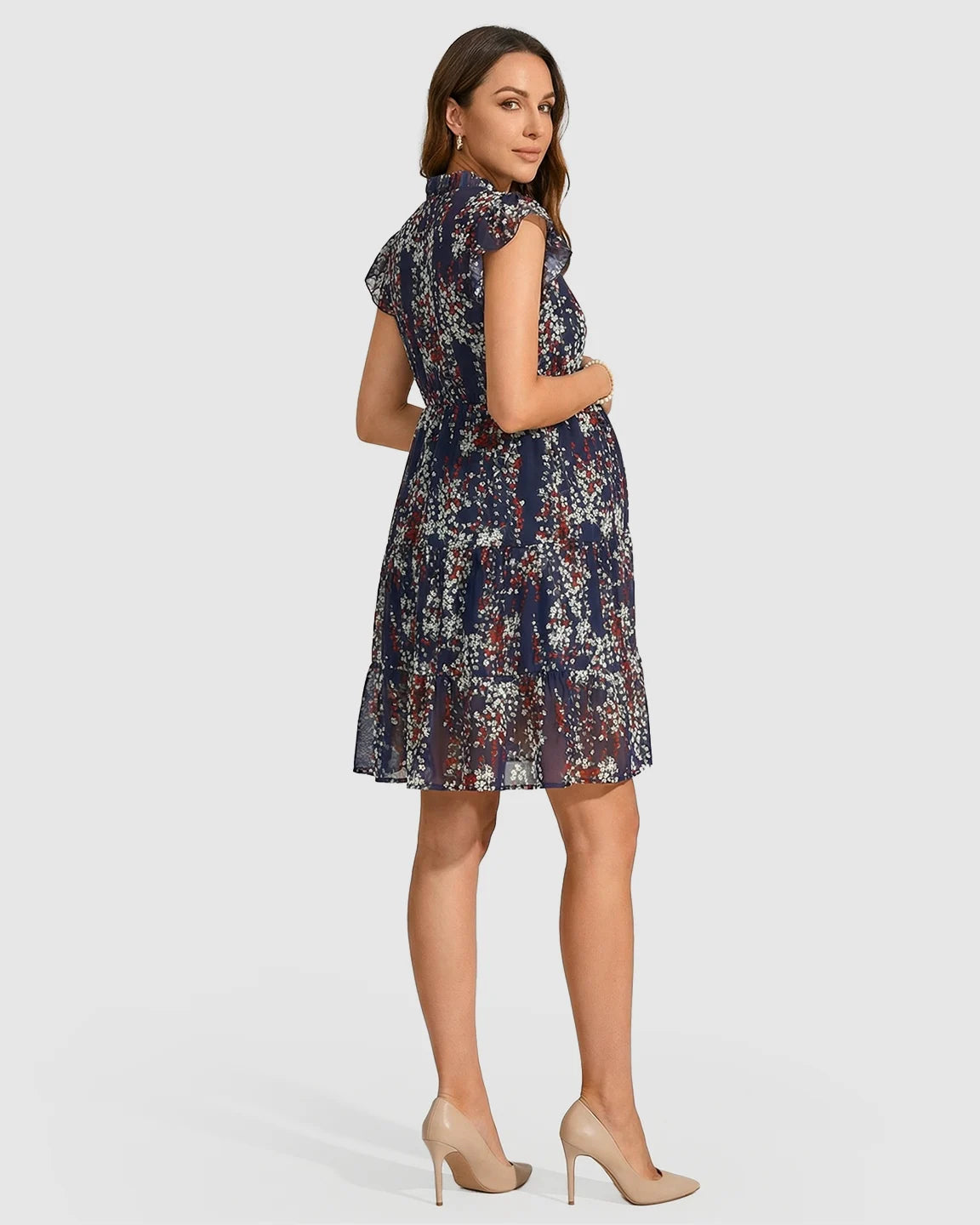 Flutter Sleeves Floral Print Maternity Dress
