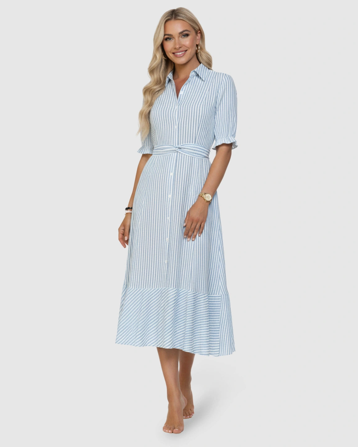 Lapel Puff-Sleeve A-line Maternity Dress
