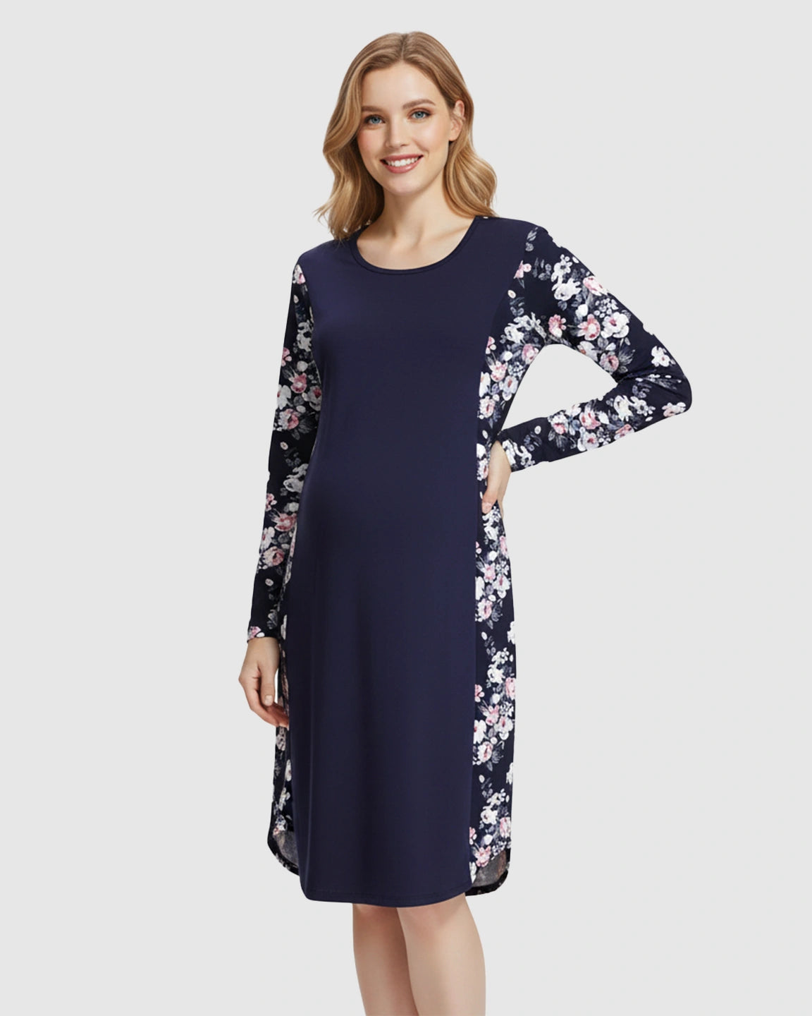 Floral Sleeves Flared Maternity Dress