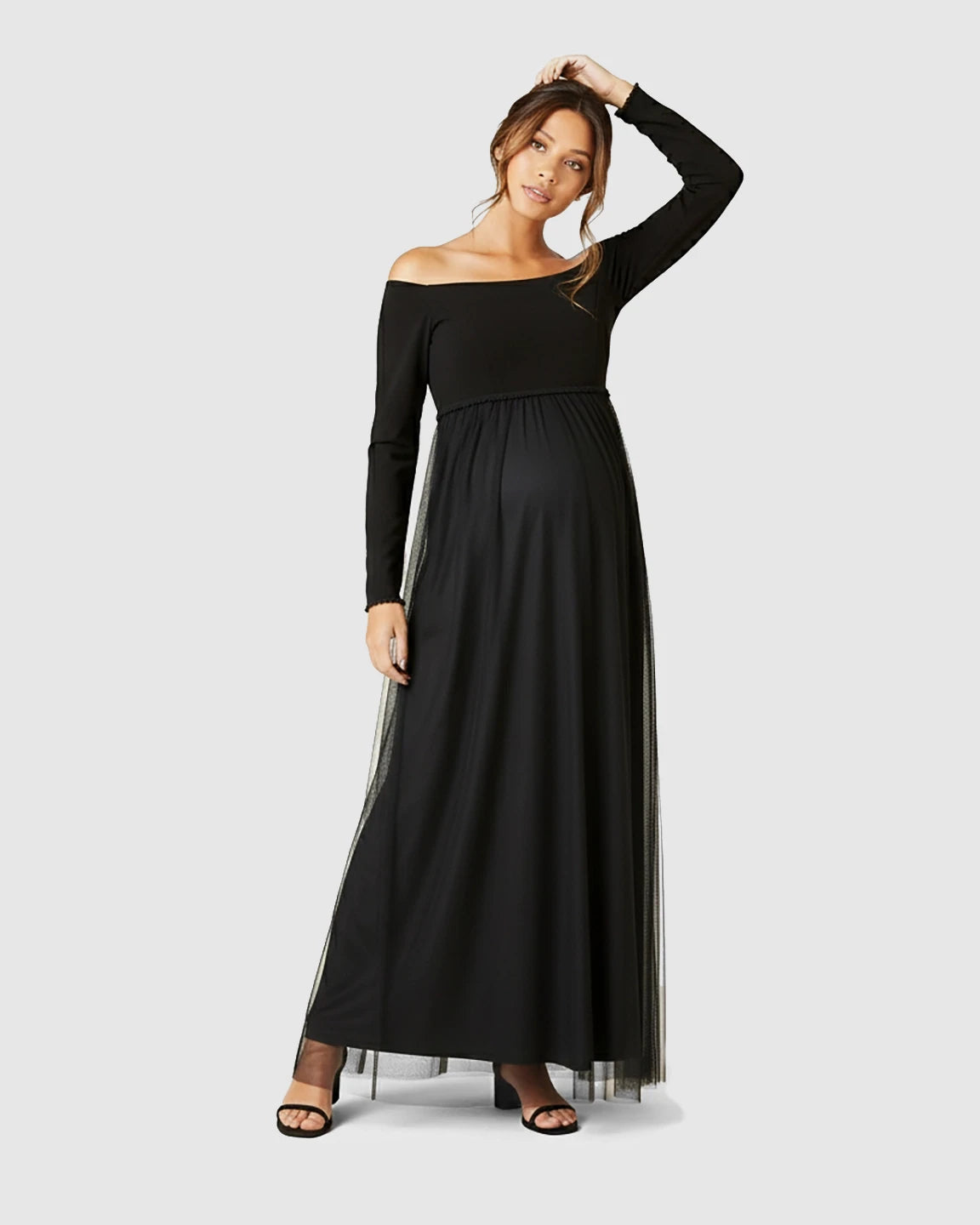 Off-Shoulder Tulle Maternity Maxi Dress